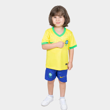 Brazil Kids Kit Home Season 23/24 Designed By Mitani Store , Regular Fit Jersey Short Sleeves And V-Neck Collar In Yellow Color